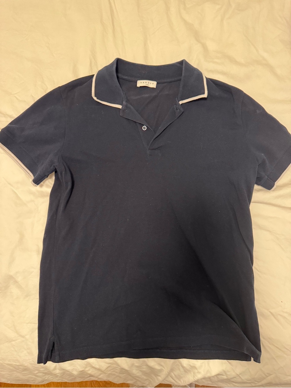 Sandro Paris Mens Navy Polo Shirt with Contrast white Trim